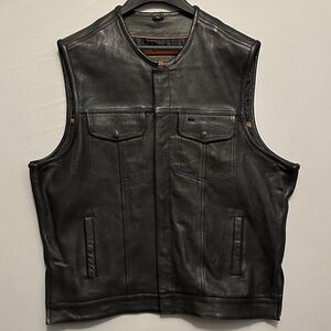 Daniel Smart Men's 3XL Black Lined Leather Vest Concealed Carry